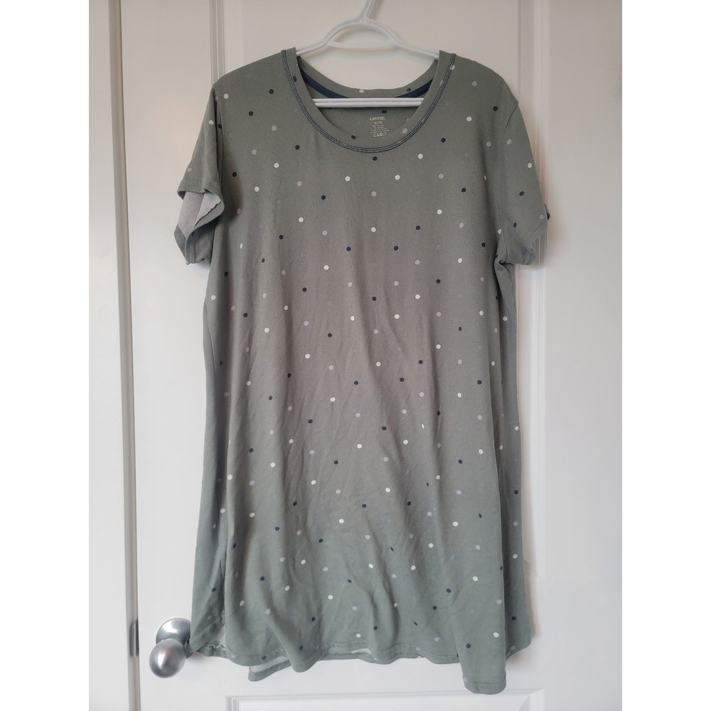 George Womens XL Sage Green Polka Dot Short Sleeve Sleep Shirt Nightgown